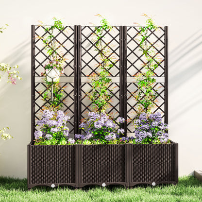 Raised Garden Bed with Trellis, Plastic Planter Box with Drainage Holes