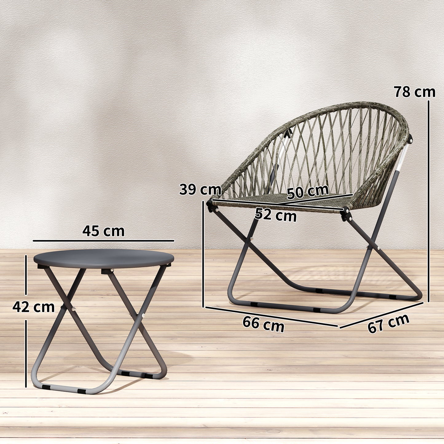 Patio Bistro Set, Folding Patio Furniture Set with 2 Chairs and Table, Grey