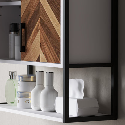 Bathroom Cabinet Wall Mounted, Bathroom Wall Cabinet Medicine Cabinet with 2 Doors, Adjustable Shelf, Walnut
