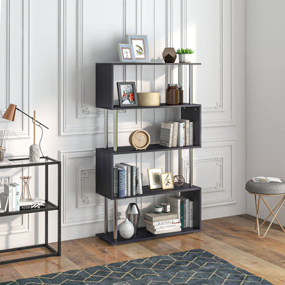 S Shape Bookcase, 5 Tiers Bookshelf, Modern Freestanding Storage Shelf for Home Office, Study, Living Room