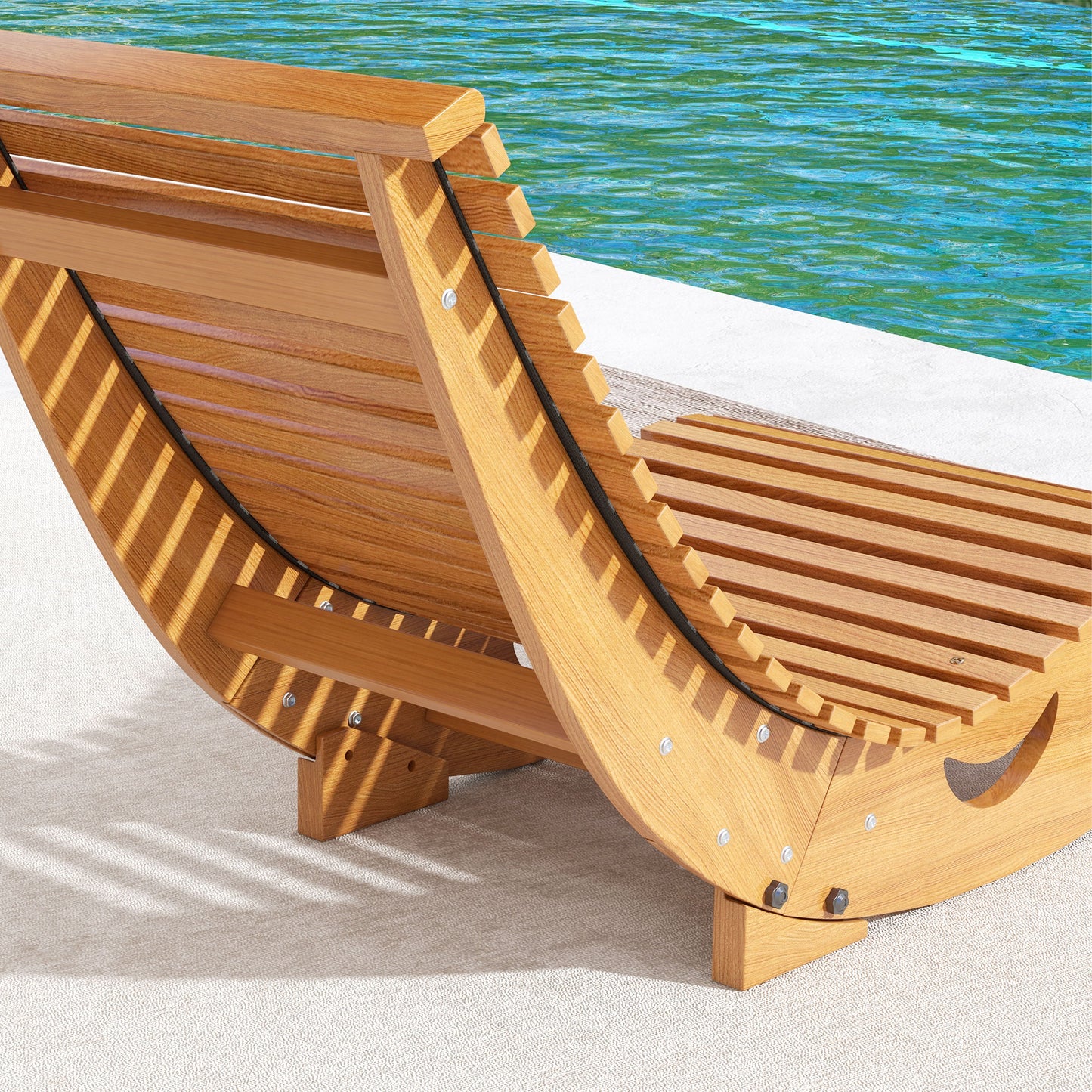 Outdoor Rocking Chair w/ Slatted Seat, Wooden Rocking Chair, 130cm x 60cm x 60cm, Light Brown