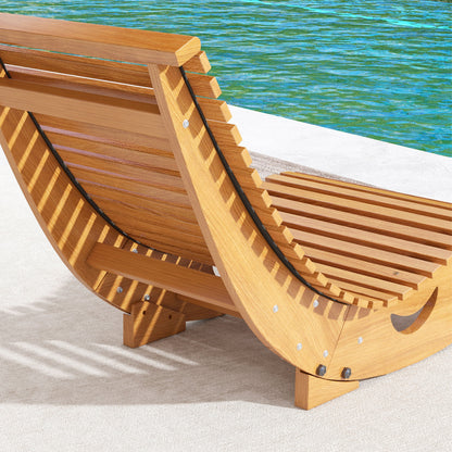 Outdoor Rocking Chair w/ Slatted Seat, Wooden Rocking Chair, 130cm x 60cm x 60cm, Light Brown