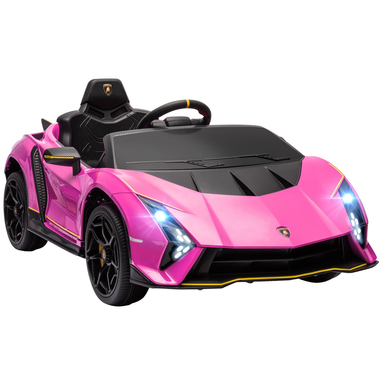 12V Lamborghini Autentica Licensed Kids Electric Car with Remote Control, 4 Suspension Wheels, Soft Start, Pink