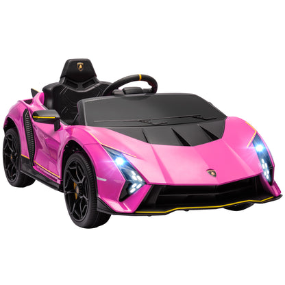 12V Lamborghini Autentica Licensed Kids Electric Car with Remote Control, 4 Suspension Wheels, Soft Start, Pink