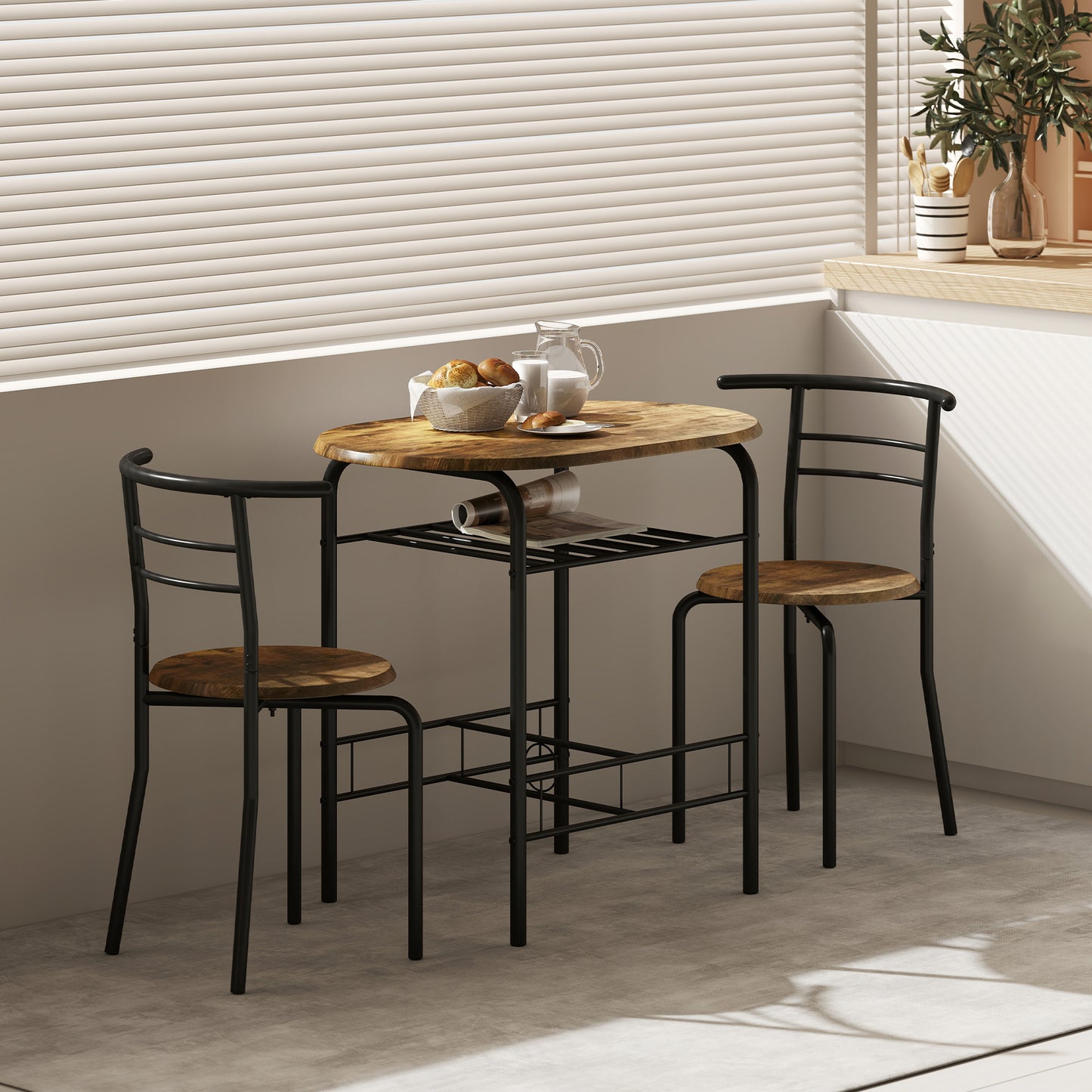 Three-Piece Compact Dining Set - Rustic Brown