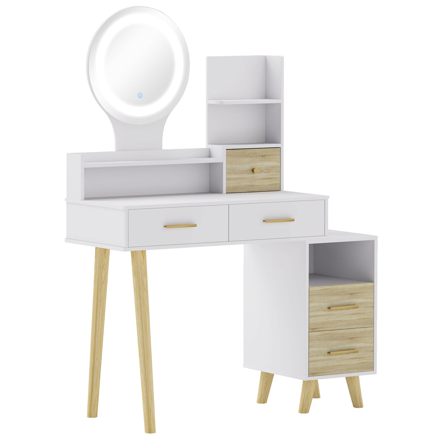 Elegant Dressing Table, with Storage - White