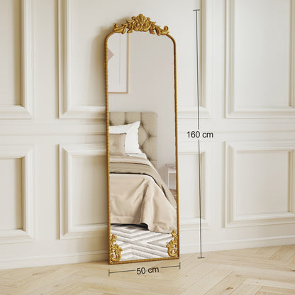 Full Length Mirror, 50 x 160 cm Floor Mirror with Baroque Metal Frame for Bedroom, Living Room, Dressing Room, Gold Tone