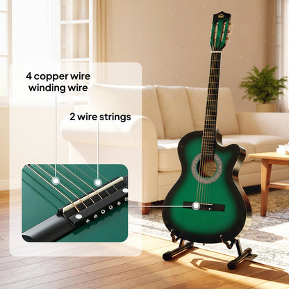 38 Inch Acoustic Electric Guitar, Beginner Junior Adult Guitar Gloss Finish with Carrying Case - Dark Green