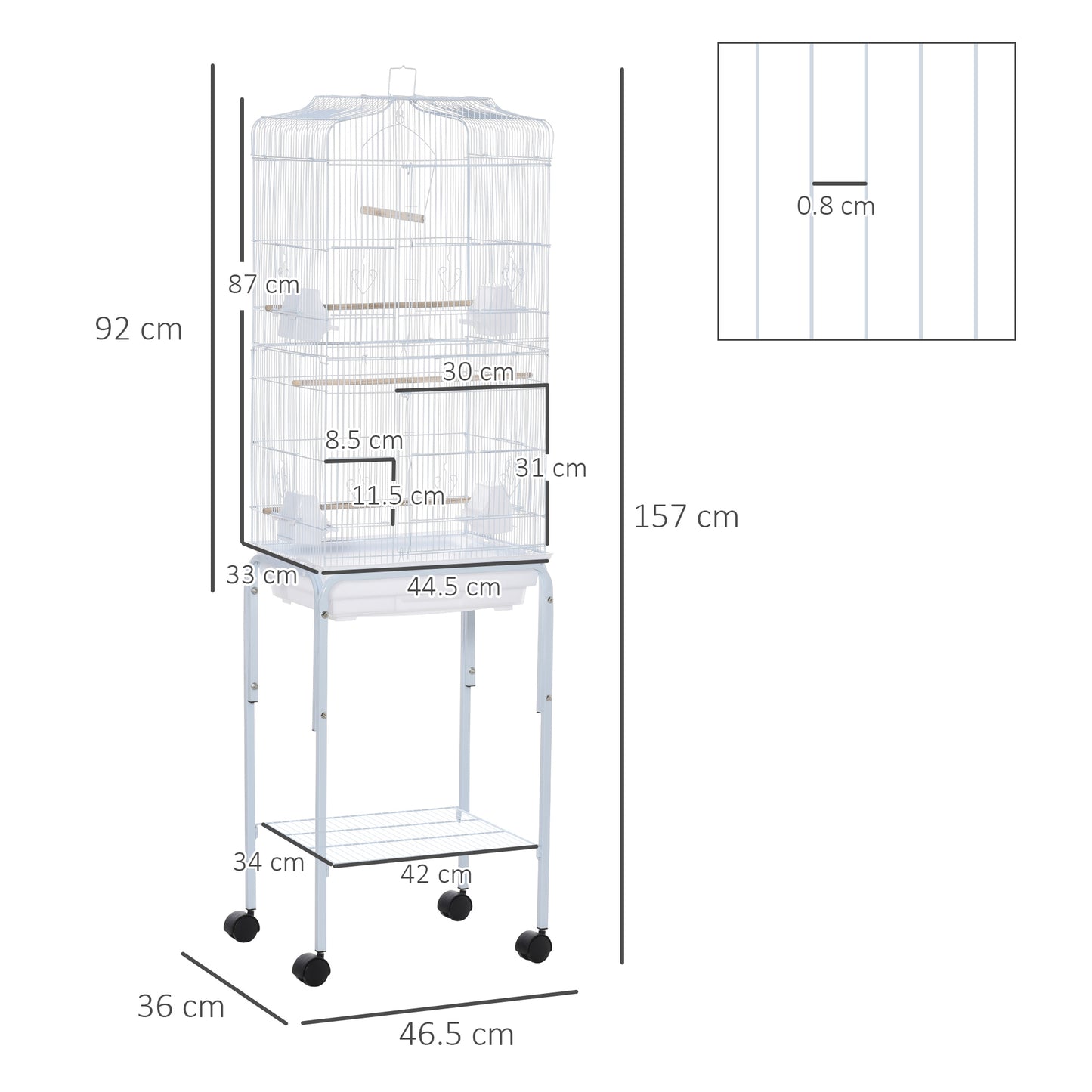 Bird Cage Budgie Cages for Finch Canary Parakeet with Stand Wheels Slide-out Tray Accessories Storage Shelf