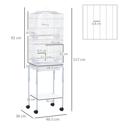 Bird Cage Budgie Cages for Finch Canary Parakeet with Stand Wheels Slide-out Tray Accessories Storage Shelf