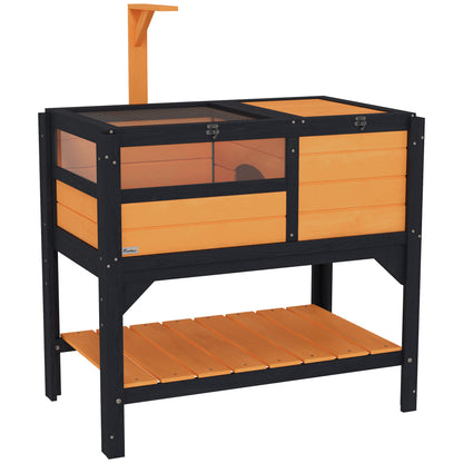 Wooden Tortoise House, with Shelter, Run, Shelf, Lamp Holder, Tray, Yellow