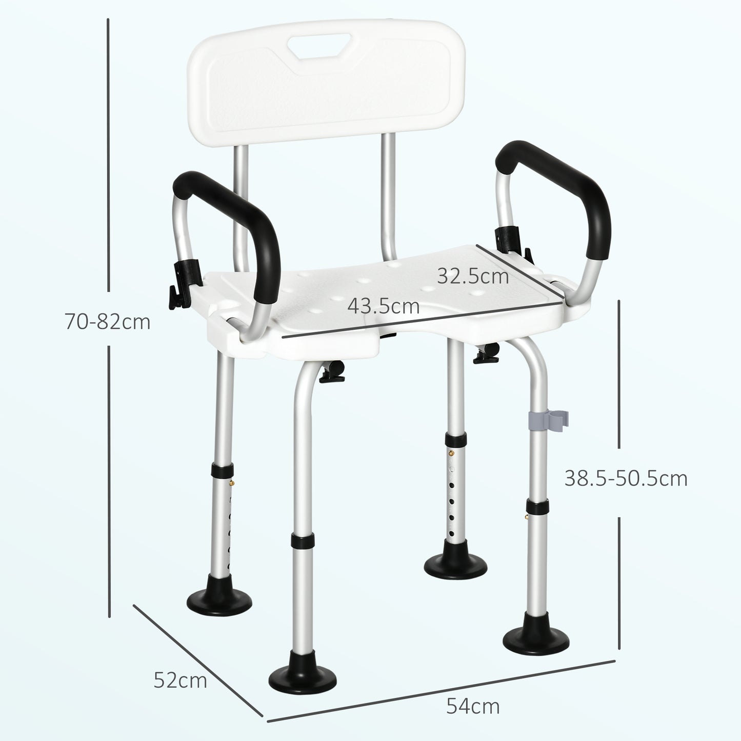 Shower Chair for the Elderly and Disabled, Height Adjustable Shower Stool with Back and Flipped Padded Arms
