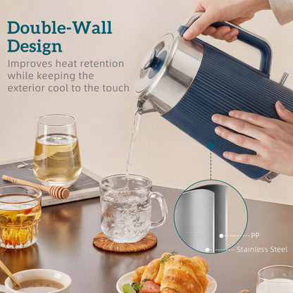 Electric Stainless Steel Kettle and Toaster Set, 3000W 1.7L UK Strix Thermostat Dark Blue