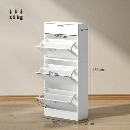 Marble Shoe Storage Cabinet with 3 Flip Drawers, Hallway Cabinet with Top Drawer and Adjustable Shelves