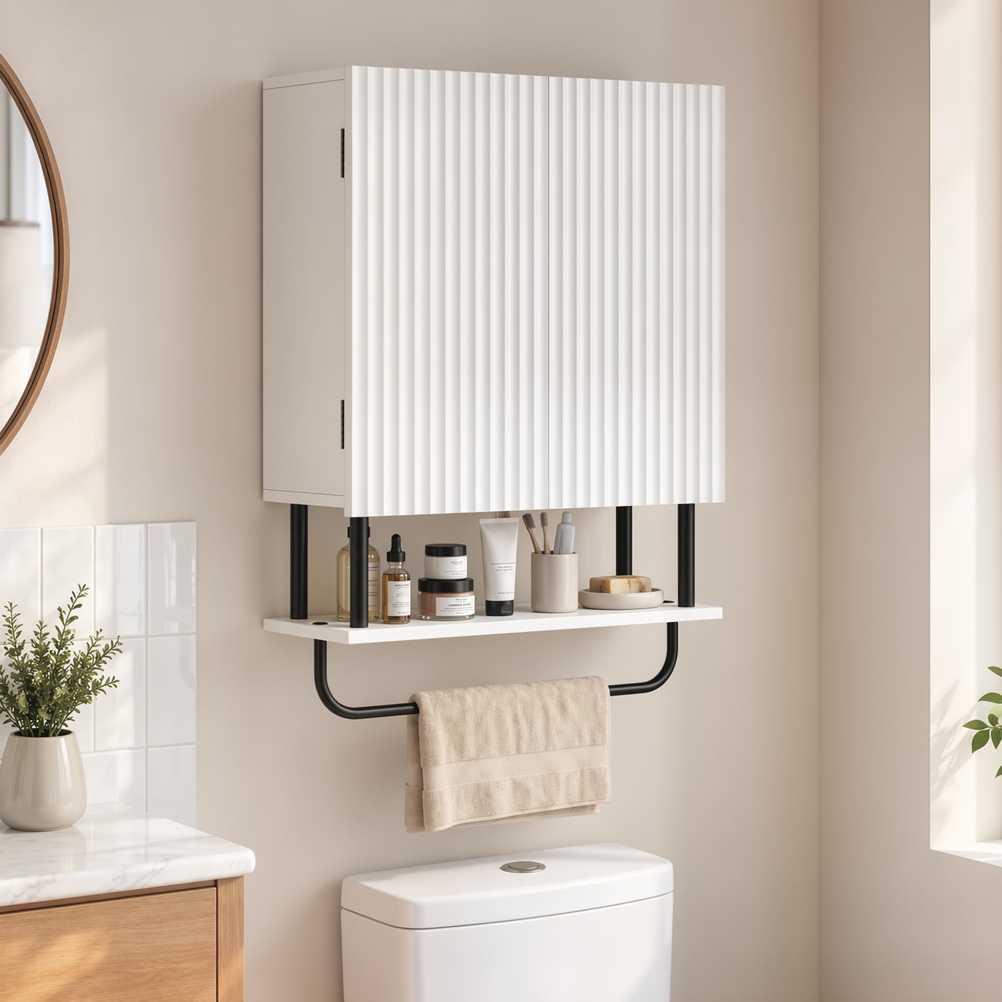Bathroom Wall Cabinet Modern Space Saver Wall Mounted Cabinet Doors Storage White