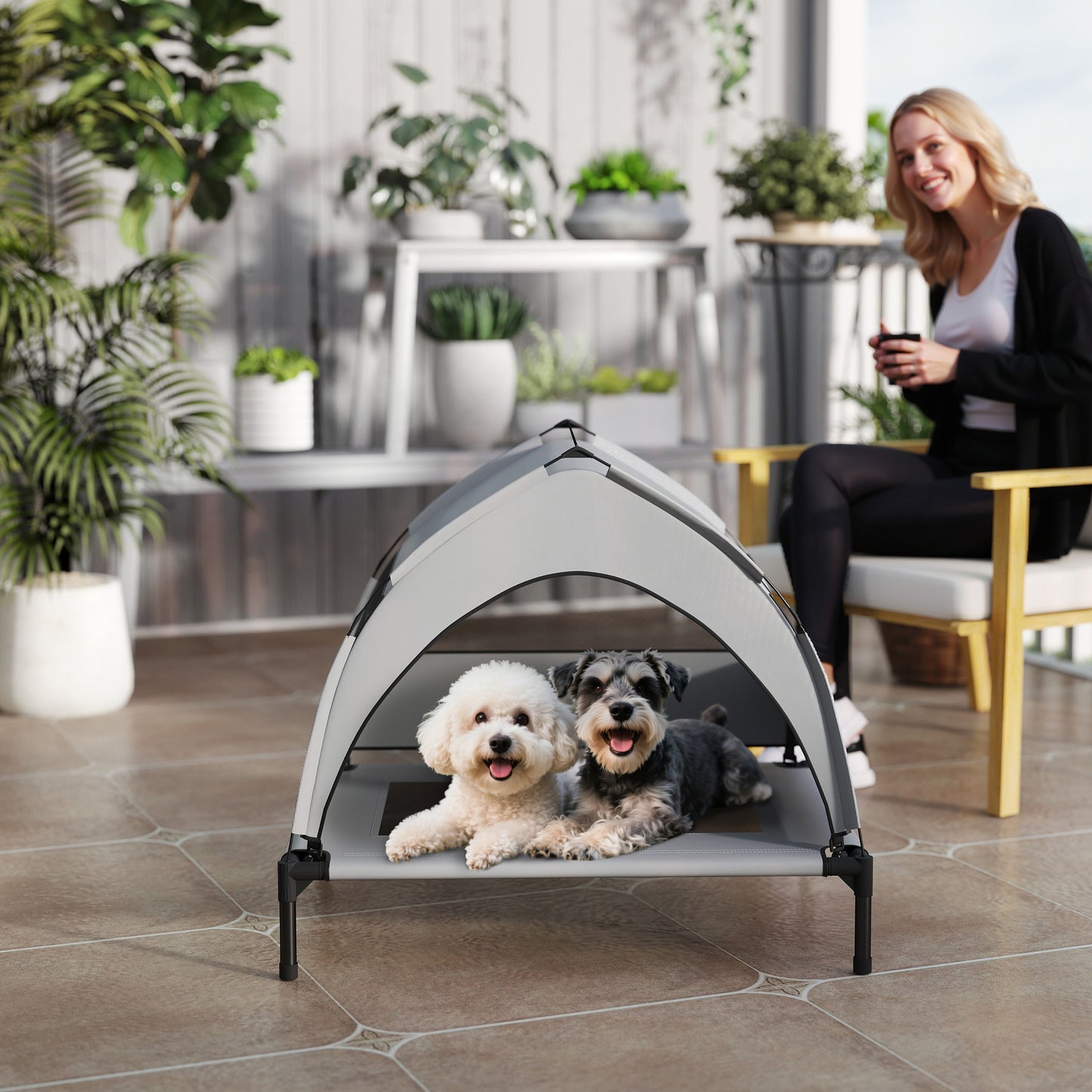 Portable Elevated Dog Bed with Removable Canopy, Cooling Raised Pet Cot for Small Medium Dogs, 76 x 61 x 70 cm