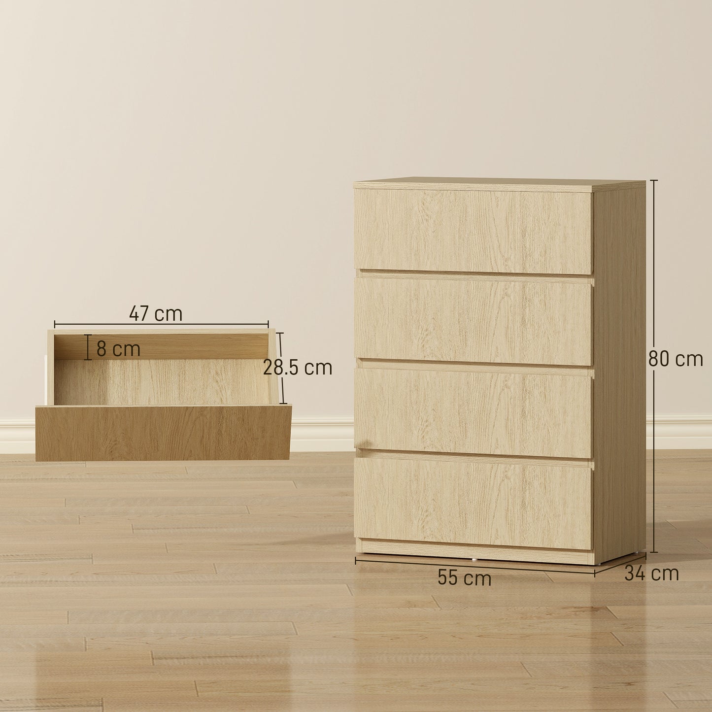 Chest of Drawers, 4-Drawer Storage Cabinets, Modern Dresser, Storage Drawer Unit for Bedroom