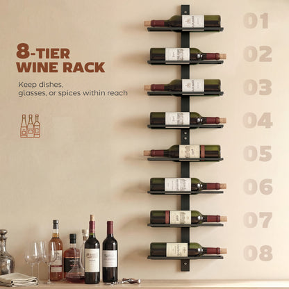 Wall Mounted Wine Rack, 8 Tier Metal Wine Display Rack, Storage Holder for Kitchen, Black