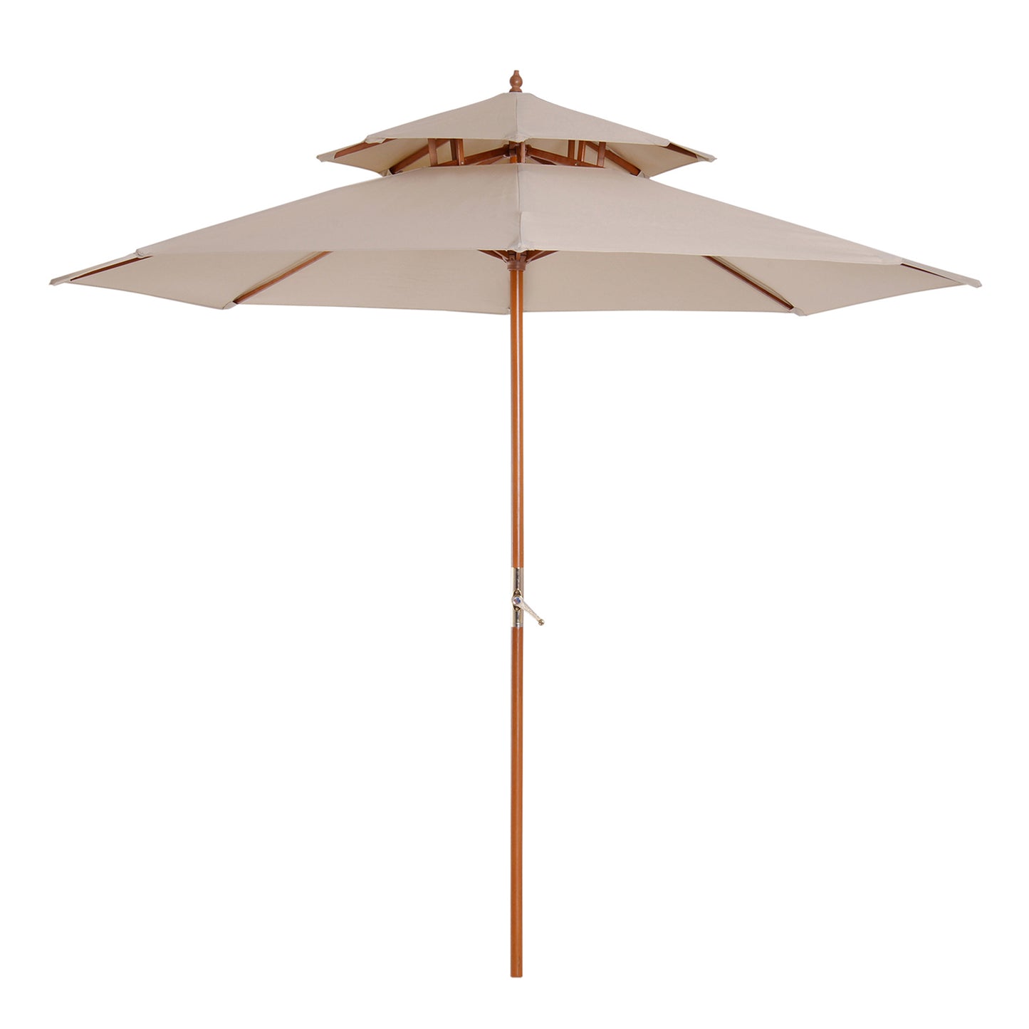 2.7m Wooden Parasol Elegant Two-Tier Design Garden Parasol Umbralle for Outdoor Shade, Beige