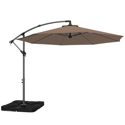 3m Overhanging Parasol, with Base, Weights and Cover - Coffee