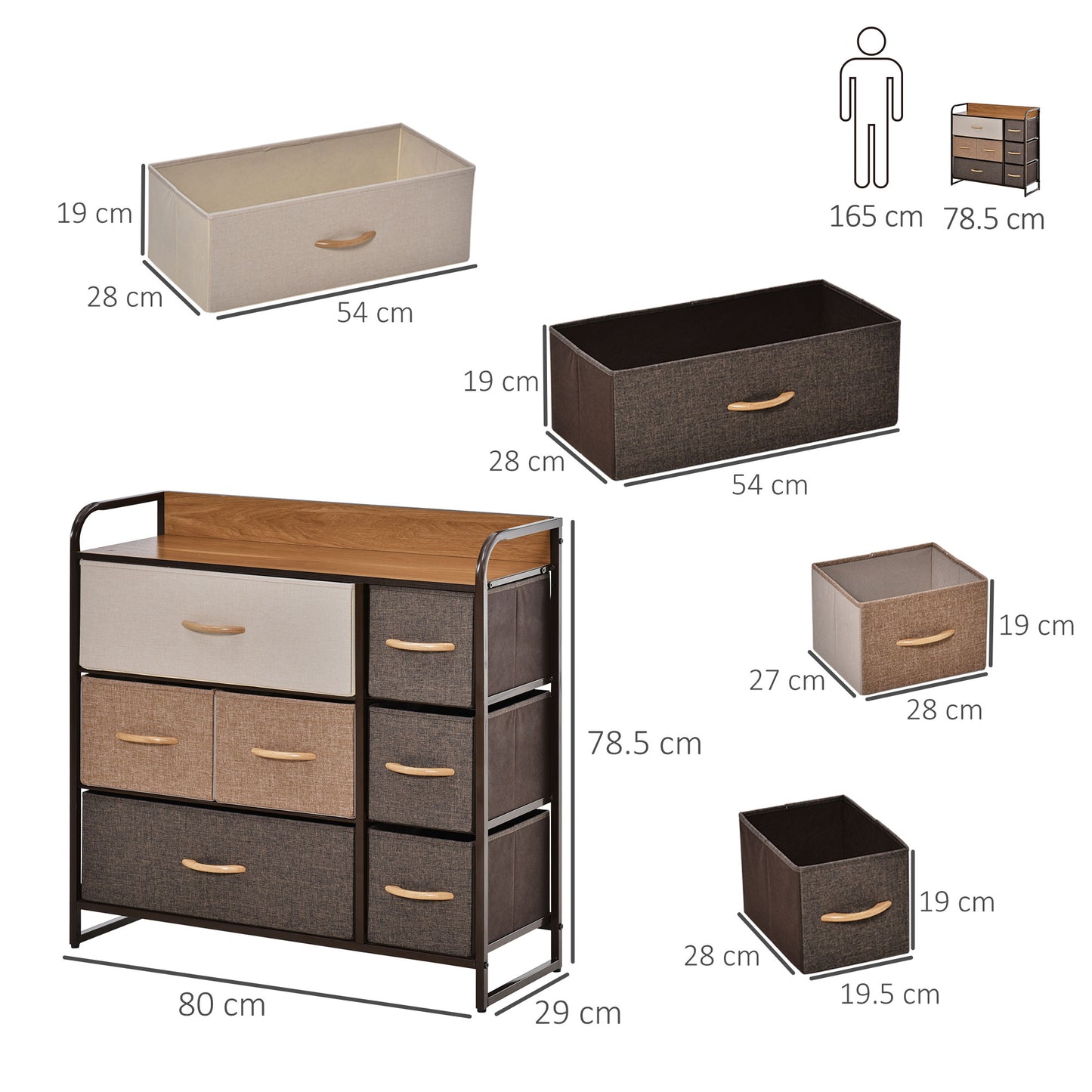 Chest of Drawers with 7 Foldable Drawers, 3-Tier Fabric Bedroom Dresser, Clothes Storage Unit for Bedroom, Living Room