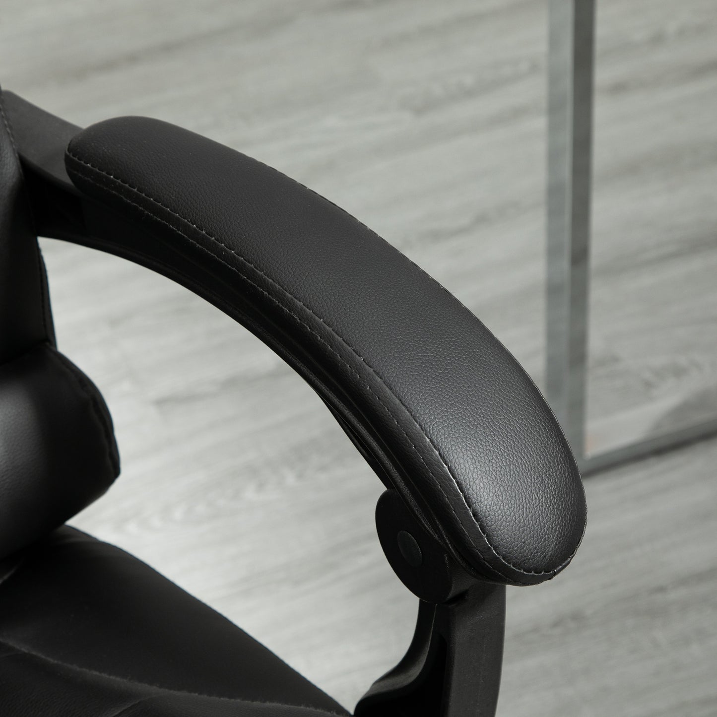 Executive Office Chair, PU Leather Home Office Chair with Swivel Wheels, Reclining Backrest, Retractable Footrest, Black