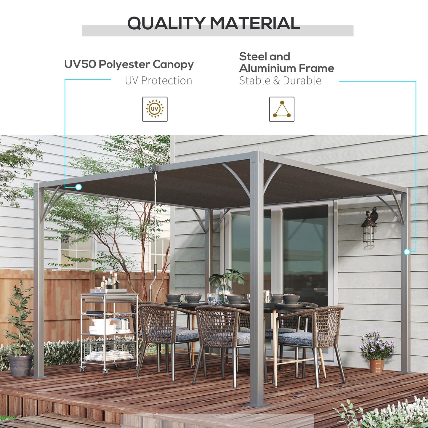 3 x 3(m) Outdoor Pergola with Retractable Roof, Aluminium Louvered Patio Gazebo Canopy for Garden, Patio, Grey