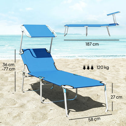 Sun Lounger, with Adjustable Face Canopy - Bright Blue