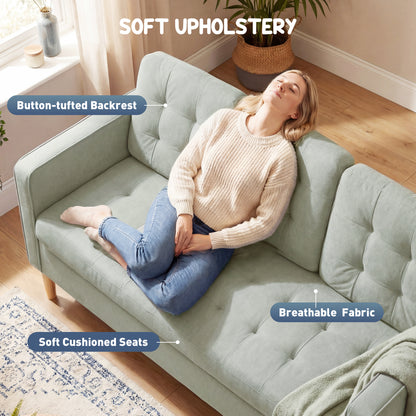 3 Seater Sofa, 169cm Couch with Hidden Storage, Wood Legs, Light Grey