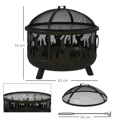 Steel Fire Pit BBQ, with Poker - Black