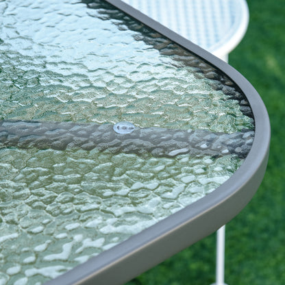 Garden Dining Table Glass Top Metal Frame with Parasol Hole Outdoor Balcony Grey 140L x 80Wcm