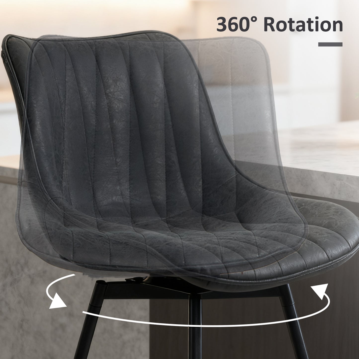 Set of 2 PU Leather Swivel Bar Stools - Black