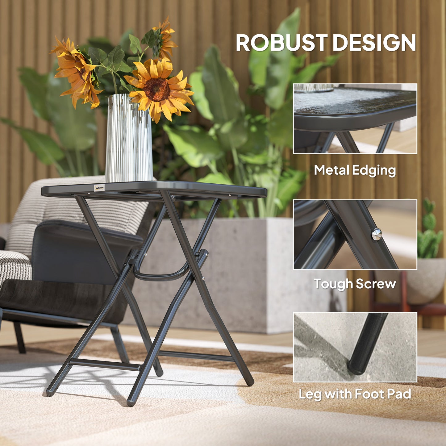 Foldable Garden Table Square Folding Table for Patio Garden 45 x 45 x 50Hcm Black