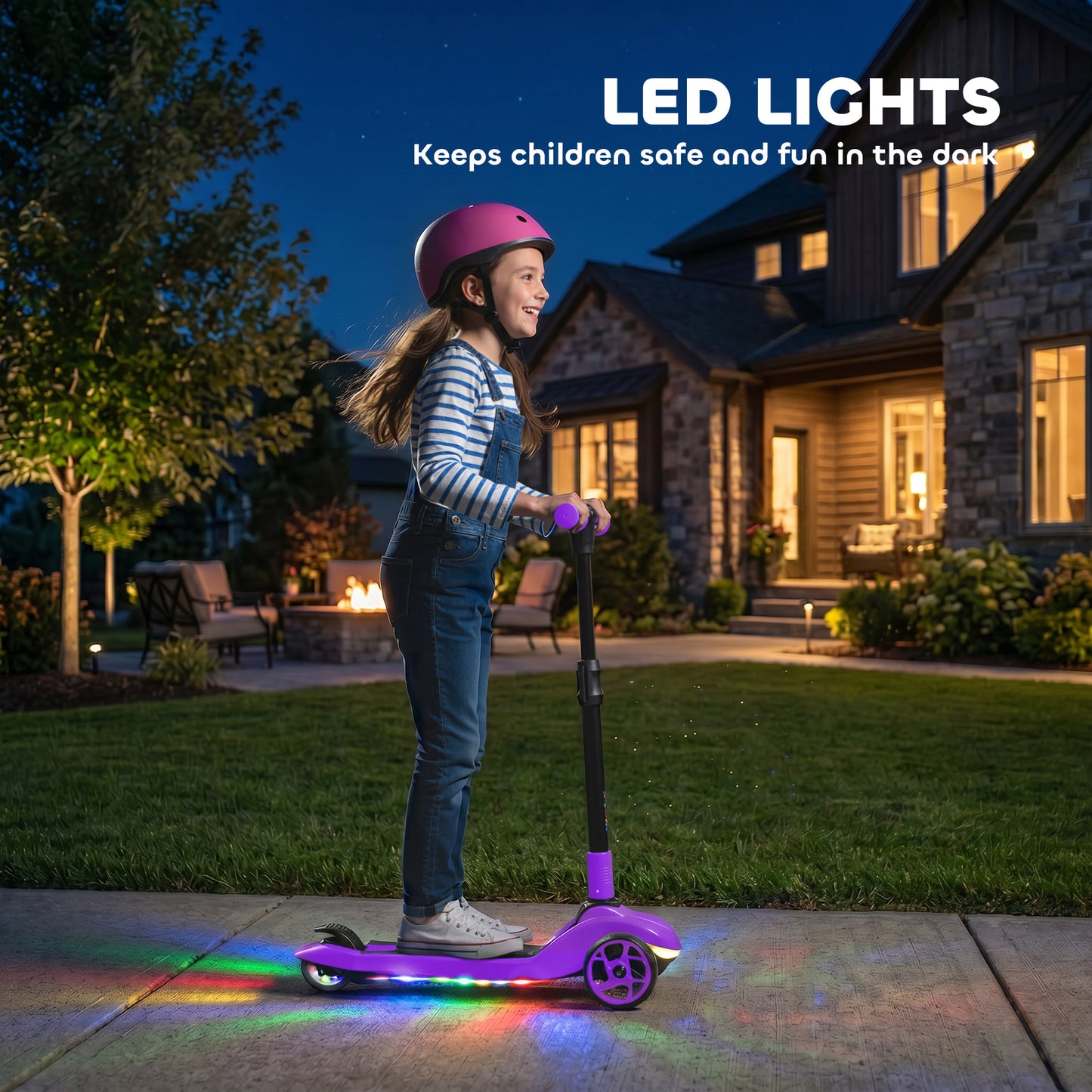 Three-Wheel Foldable Electric Scooter for Kids Aged 6-10 Years, Purple