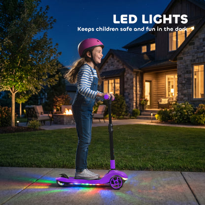 Three-Wheel Foldable Electric Scooter for Kids Aged 6-10 Years, Purple