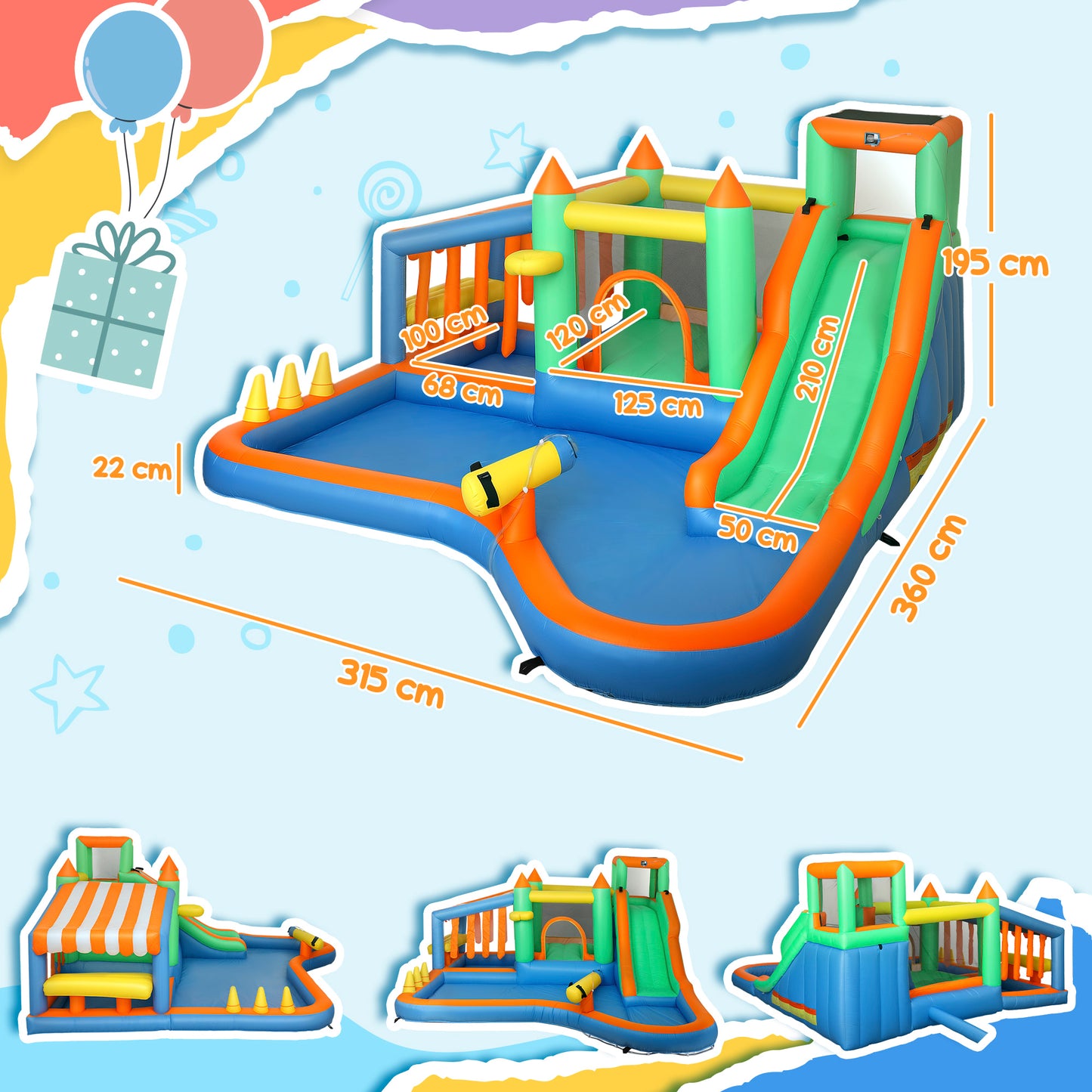 8 in 1 Inflatable Bounce House with 550W Blower, Slide, 2 Pools, Basketball Hoop, Climbing Wall, Water Gun, Ring Toss