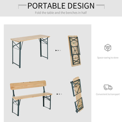 Portable Folding Camping Picnic Trestle Beer Table and 2 Bench Set Wooden Garden Furniture Patio Dining Party BBQ Chairs Stoo