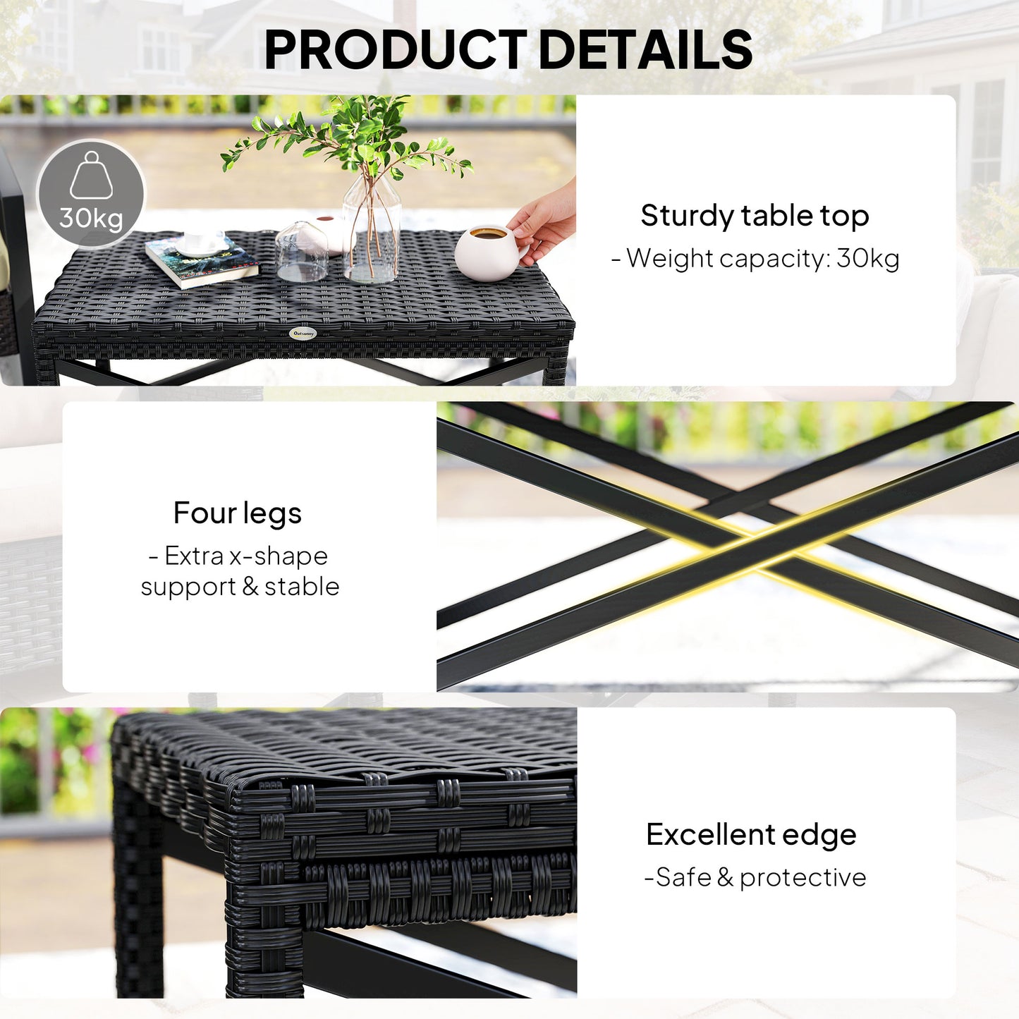 Outdoor Coffee Table Side Table with X-Shape Frame for Patio, Balcony, Black