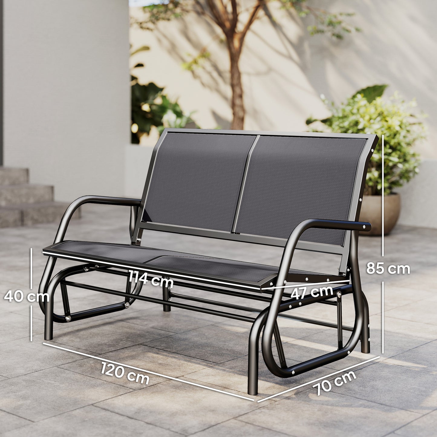2-Person Outdoor Glider Bench Patio Double Swing Gliding Chair Loveseat w/Power Coated Steel Frame for Garden Patio Porch