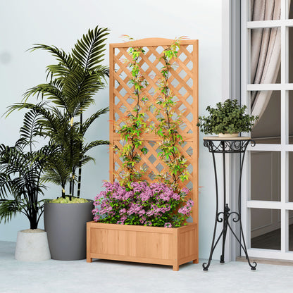 Wooden Planter with Trellis, Freestanding Raised Bed for Garden with Lattice, Outdoor Planter Box for Climbing Plants, Vines