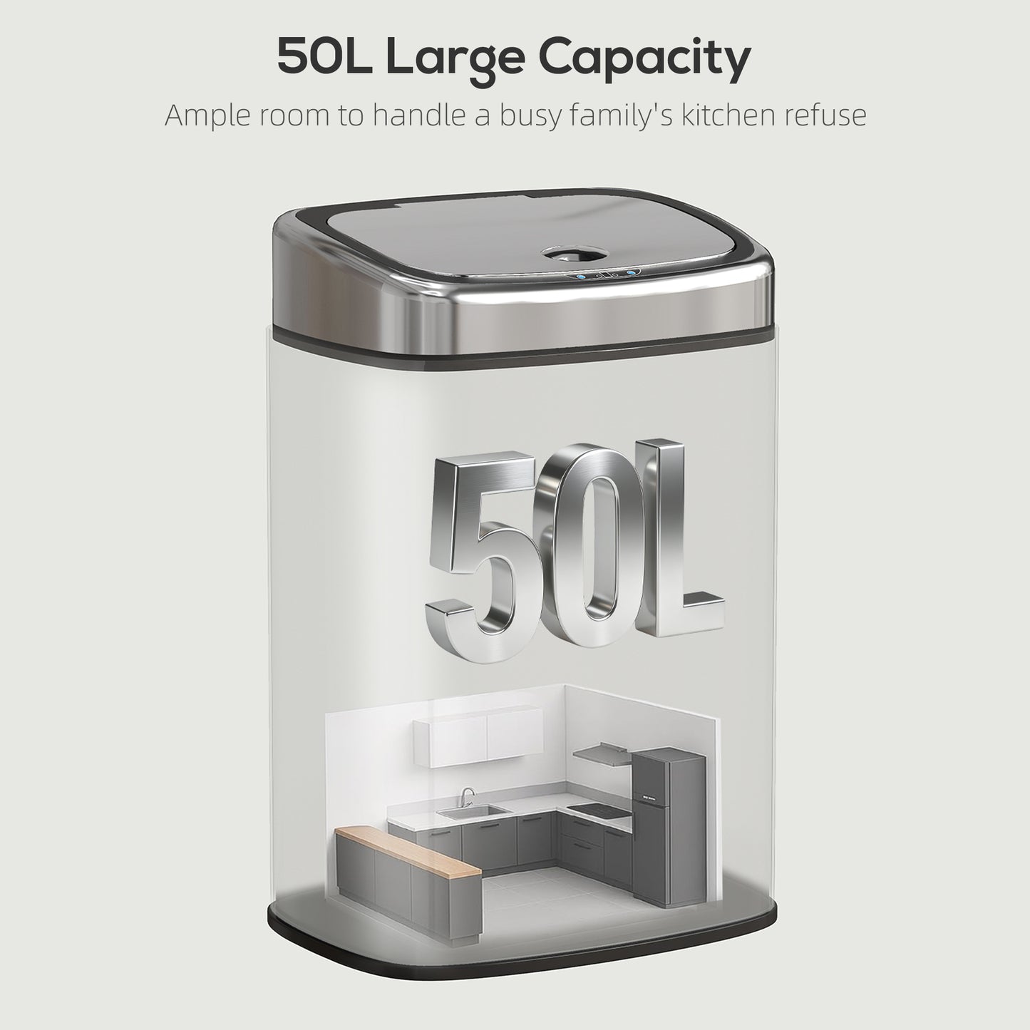 50L Stainless Steel Sensor Bin - Silver Tone