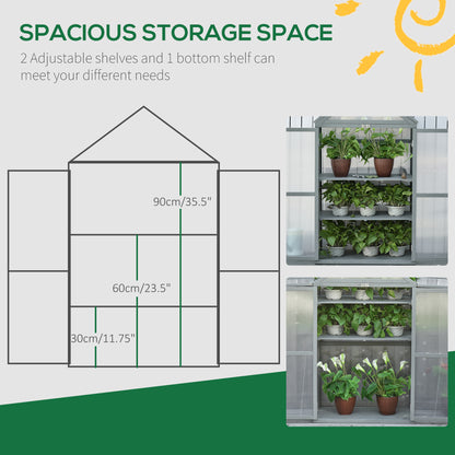 Garden Cold Frame Polycarbonate Greenhouse with Adjustable Shelves, Double Doors, Openable Top Covers