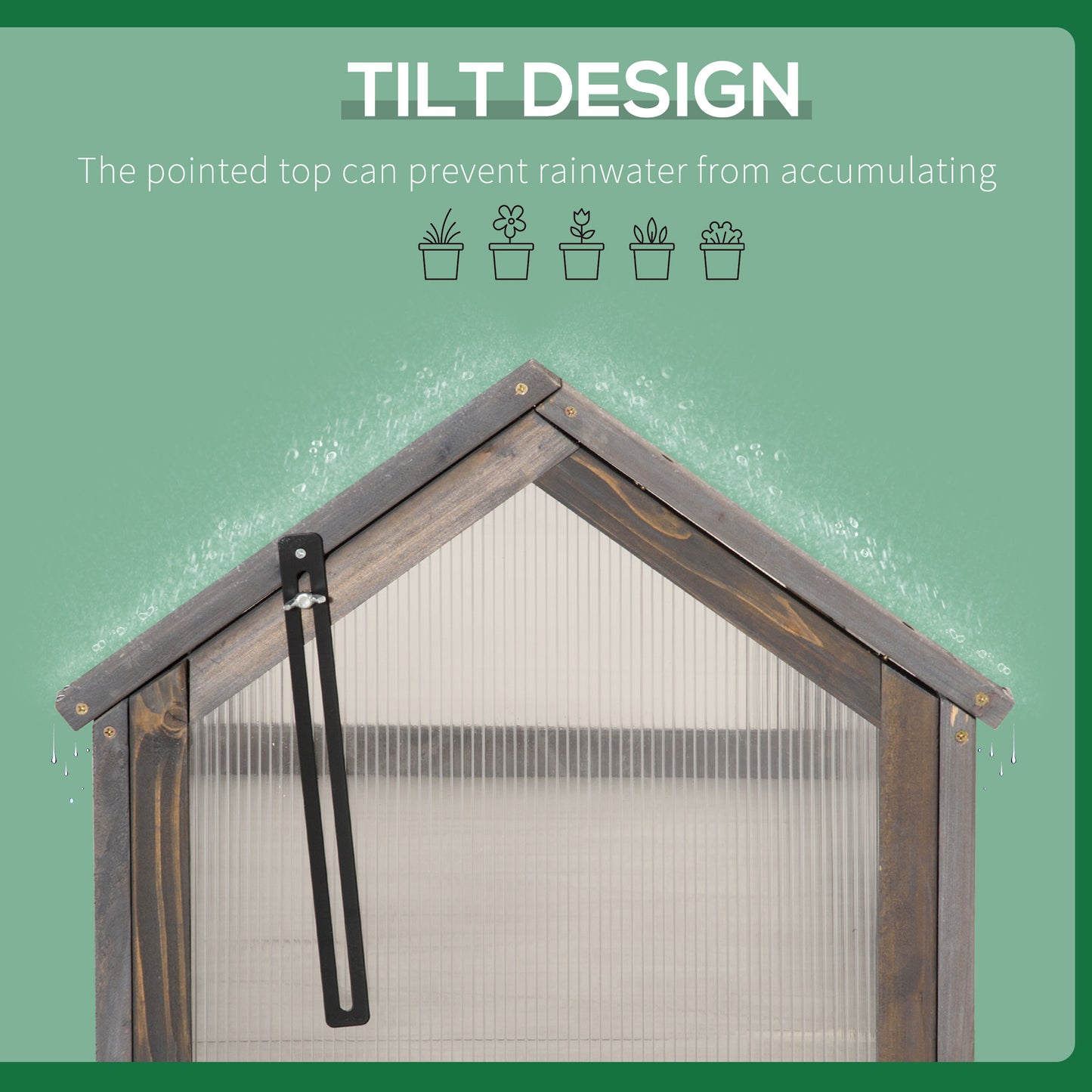 Wooden Cold Frame Garden Polycarbonate Greenhouse with Openable Top Cover, Grow House for Flowers, Vegetables, Plants