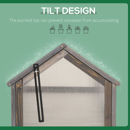 Wooden Cold Frame Garden Polycarbonate Greenhouse with Openable Top Cover, Grow House for Flowers, Vegetables, Plants