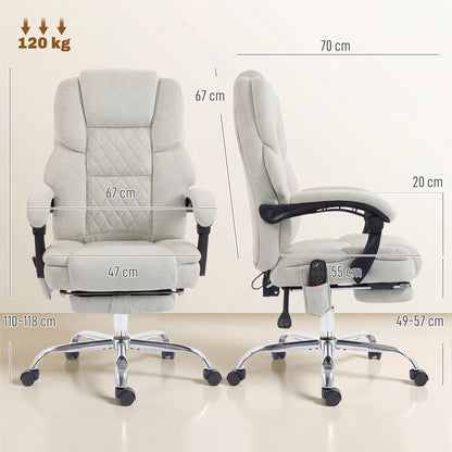 Office Chair with 6-point Vibration Massage and Heat, Fabric Desk Chair with Footrest, High Back, Cream White