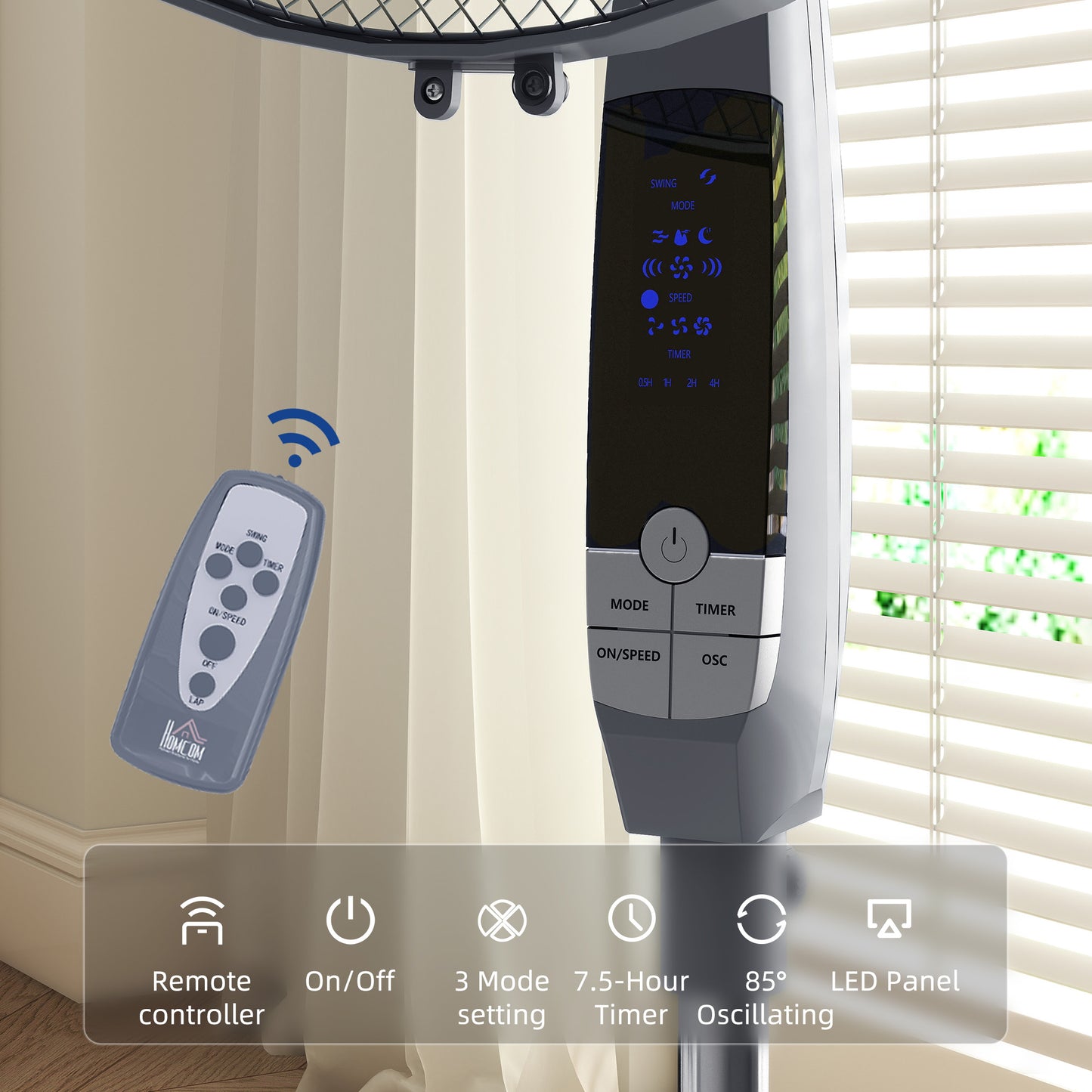 16in Pedestal Standing Floor Fan, Oscillation Cooling Fan with Remote Control, Grey