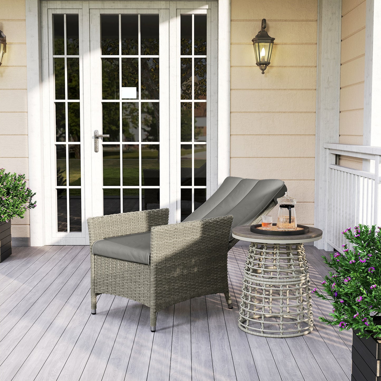 105°-150° Reclining Rattan Chair - Grey