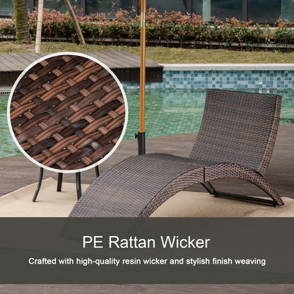 Folding Sun Lounger, PE Rattan Garden Lounger Chair with Soft Padded Cushion, Ergonomic Curved Design Sun Bed for Balcony