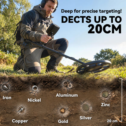 Metal Detector for Adults, IP68 Waterproof Search Coil with LCD Display, 5 Modes Gold Detector with Carry Bag, Shovel