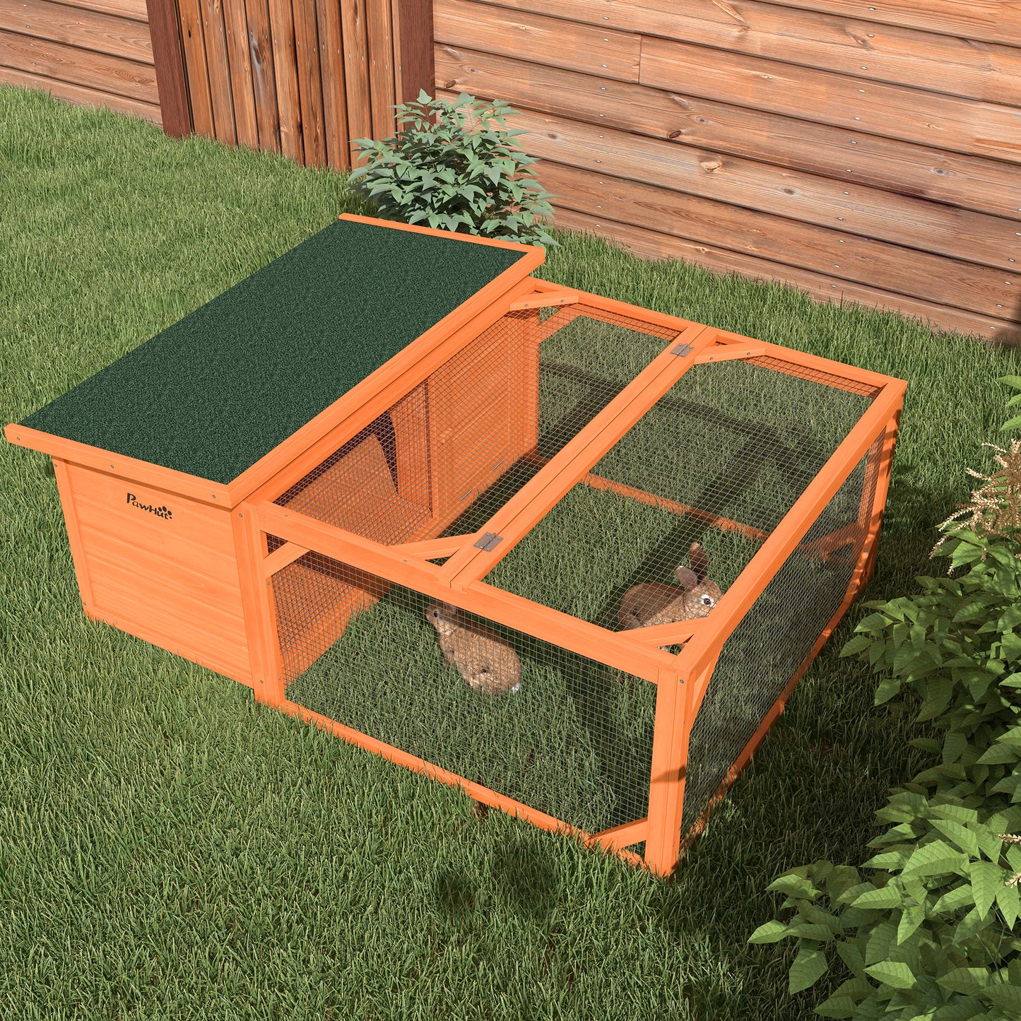 Rabbit Hutch Outdoor Guinea Pig Hutch with Run Small Animal Off-ground Duck House Hideaway Garden with Openable Roof 125.5 x